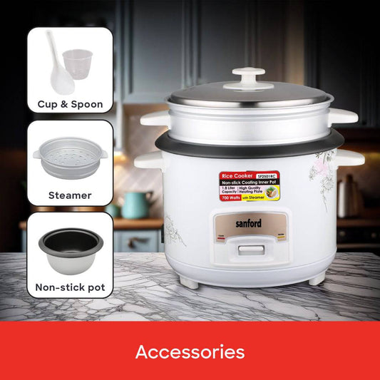 Sanford 1.8L Electric Rice Cooker With Steamer | SF2501RC - SANFORD MIDDLE EAST DWC L.L.C