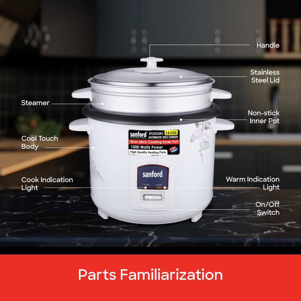 Sanford 2.8L Electric Rice Cooker With Steamer | SF2503RC - SANFORD MIDDLE EAST DWC L.L.C
