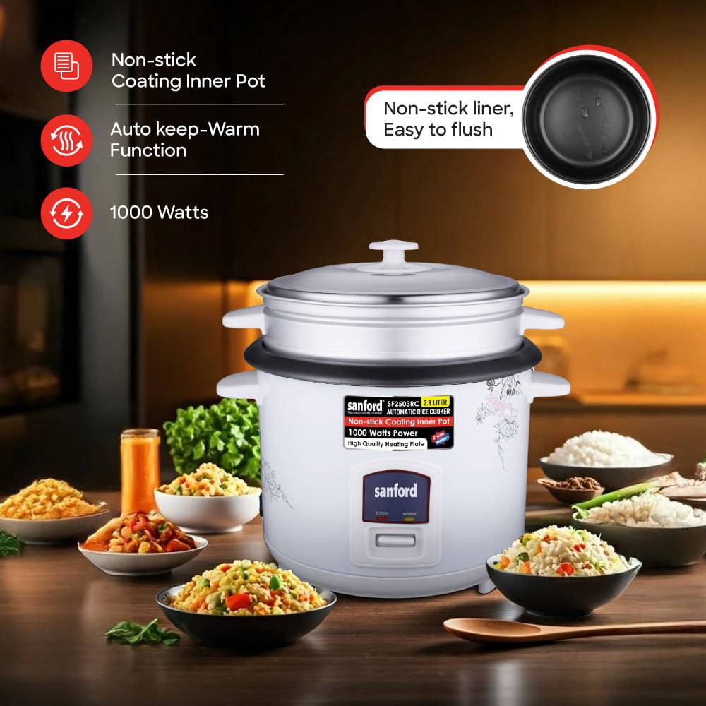 Sanford 2.8L Electric Rice Cooker With Steamer | SF2503RC - SANFORD MIDDLE EAST DWC L.L.C