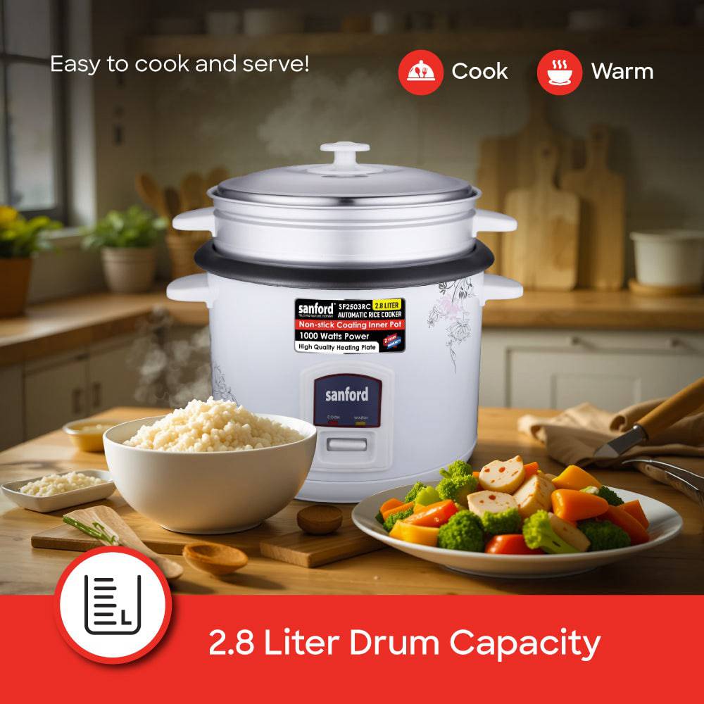 Sanford 2.8L Electric Rice Cooker With Steamer | SF2503RC - SANFORD MIDDLE EAST DWC L.L.C