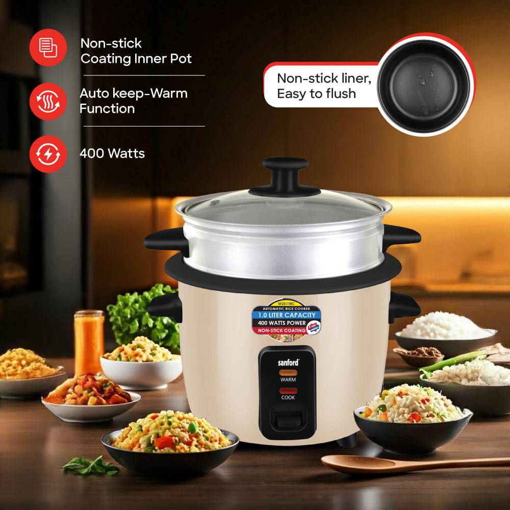 Sanford 1.0L Electric Rice Cooker With Steamer | SF2511RC - SANFORD MIDDLE EAST DWC L.L.C