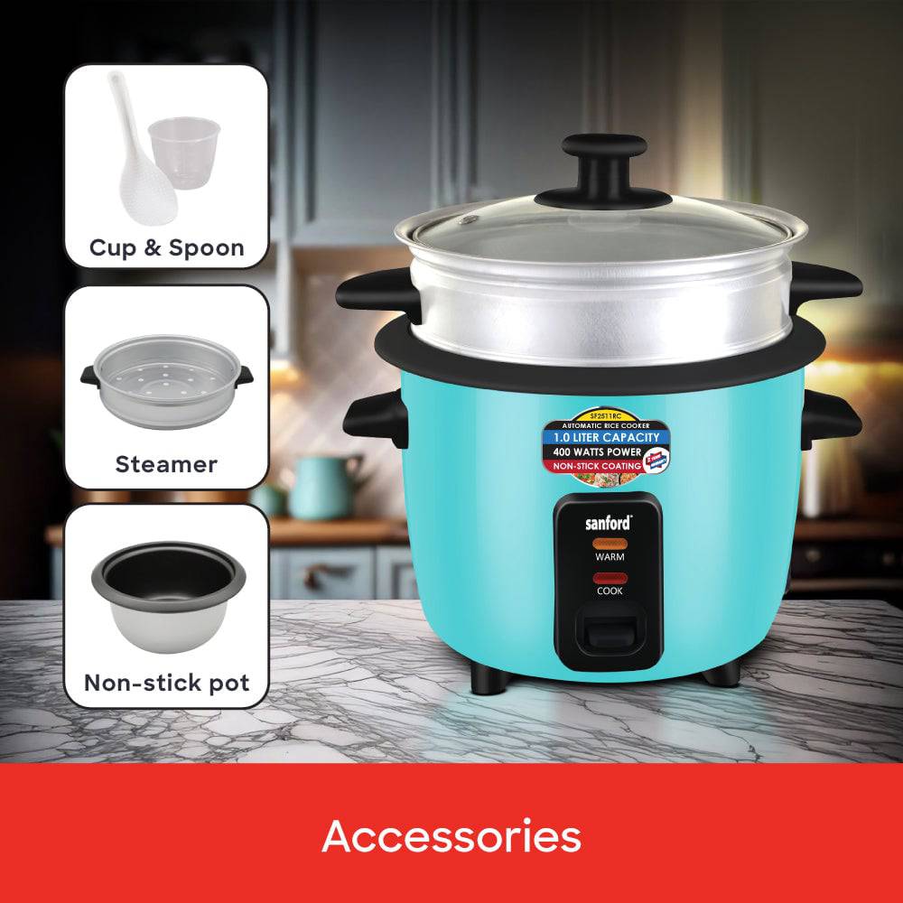 Sanford 1.0L Electric Rice Cooker With Steamer | SF2511RC - SANFORD MIDDLE EAST DWC L.L.C