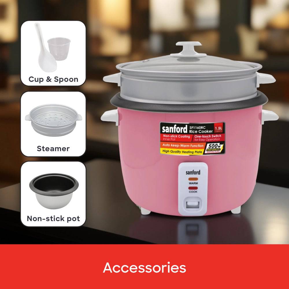 Sanford 1.5L Electric Rice Cooker With Steamer | SF1160RC - SANFORD MIDDLE EAST DWC L.L.C