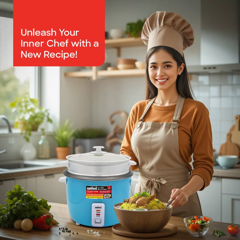 Sanford 1.5L Electric Rice Cooker With Steamer | SF1160RC - SANFORD MIDDLE EAST DWC L.L.C