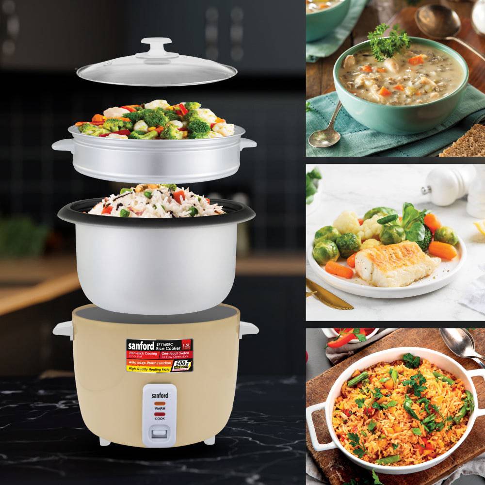 Sanford 1.5L Electric Rice Cooker With Steamer | SF1160RC - SANFORD MIDDLE EAST DWC L.L.C