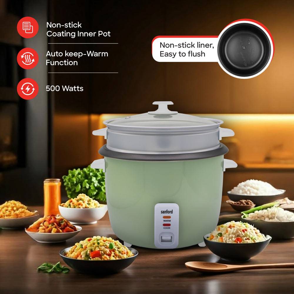 Sanford 1.5L Electric Rice Cooker With Steamer | SF1160RC - SANFORD MIDDLE EAST DWC L.L.C