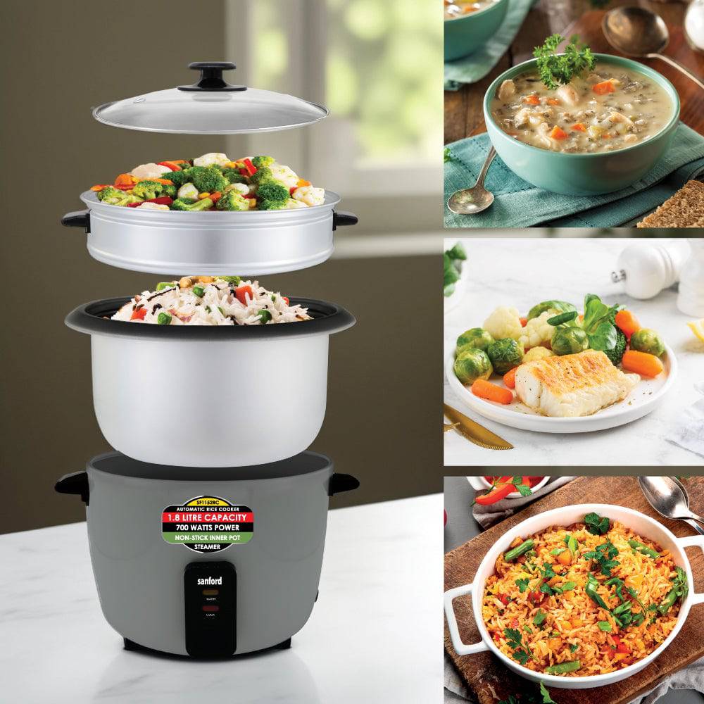 Sanford 1.8L rice cooker complete accessories including steamer and paddle