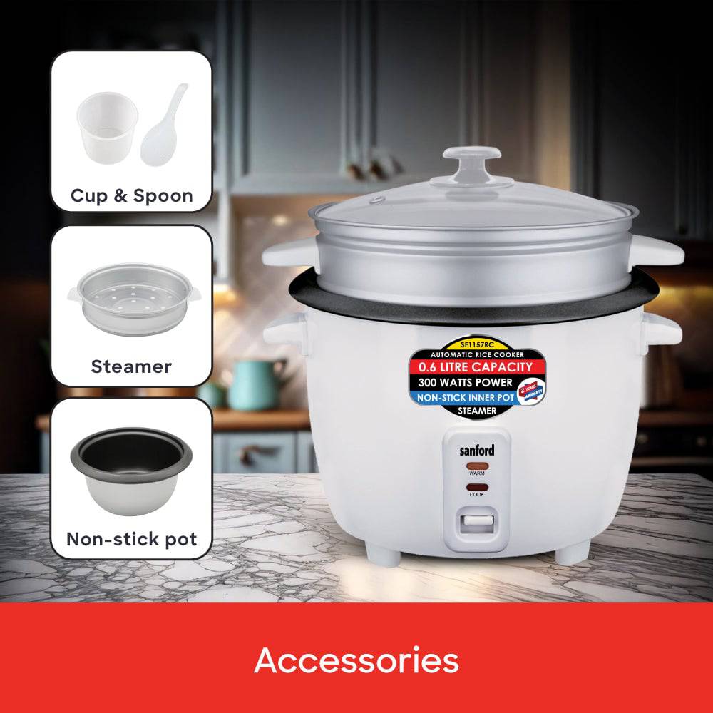 Sanford  600 ml Electric Rice Cooker With Steamer | SF1157RC - SANFORD MIDDLE EAST DWC L.L.C