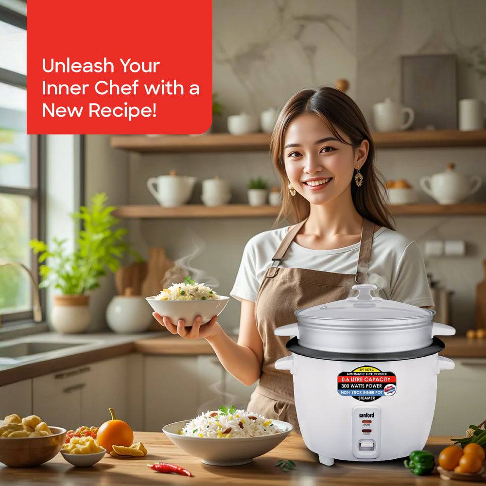 Sanford  600 ml Electric Rice Cooker With Steamer | SF1157RC - SANFORD MIDDLE EAST DWC L.L.C