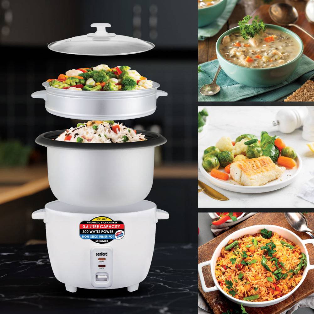 Sanford  600 ml Electric Rice Cooker With Steamer | SF1157RC - SANFORD MIDDLE EAST DWC L.L.C