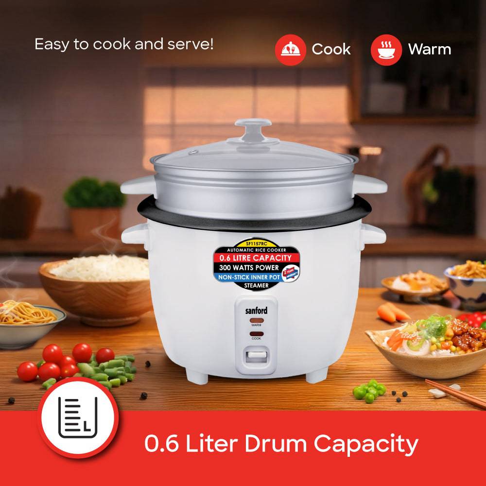 Sanford  600 ml Electric Rice Cooker With Steamer | SF1157RC - SANFORD MIDDLE EAST DWC L.L.C
